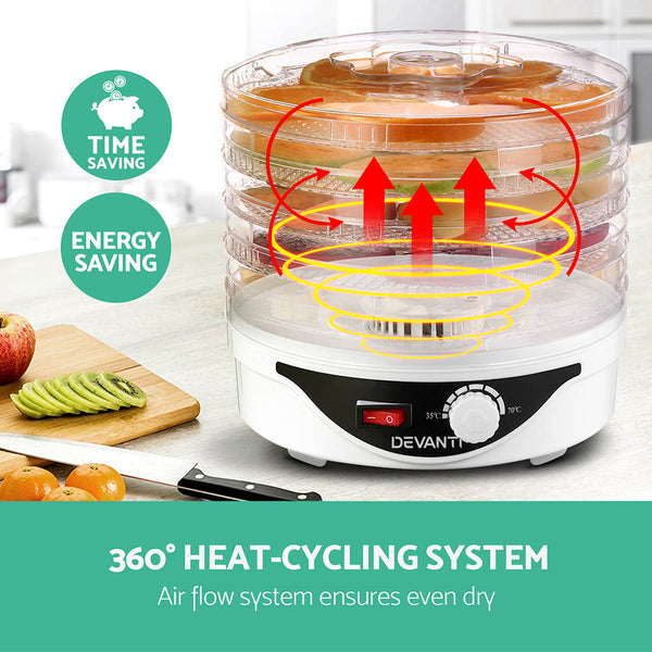 Devanti Food Dehydrator Dryer 5 Trays White 245W
