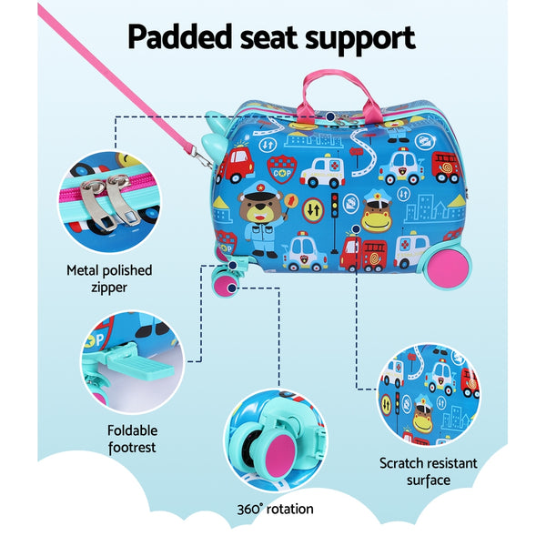 Wanderlite 17" Kids Ride On Luggage Suitcase Travel Wheels Car Police Ambulance