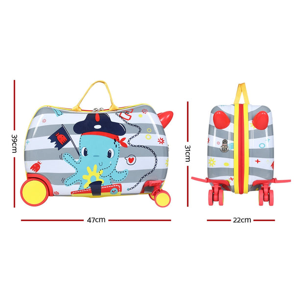 Wanderlite 17" Kids Ride On Luggage Suitcase Travel Wheels Octopus Pirate