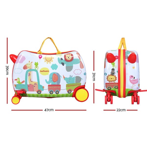 Wanderlite 17" Kids Ride On Luggage Suitcase Travel Wheels Zoo Animals