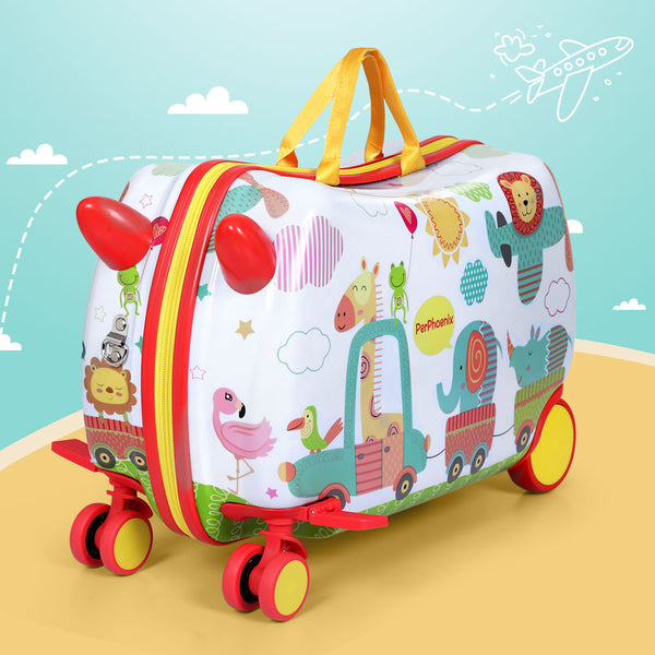 Wanderlite 17" Kids Ride On Luggage Suitcase Travel Wheels Zoo Animals