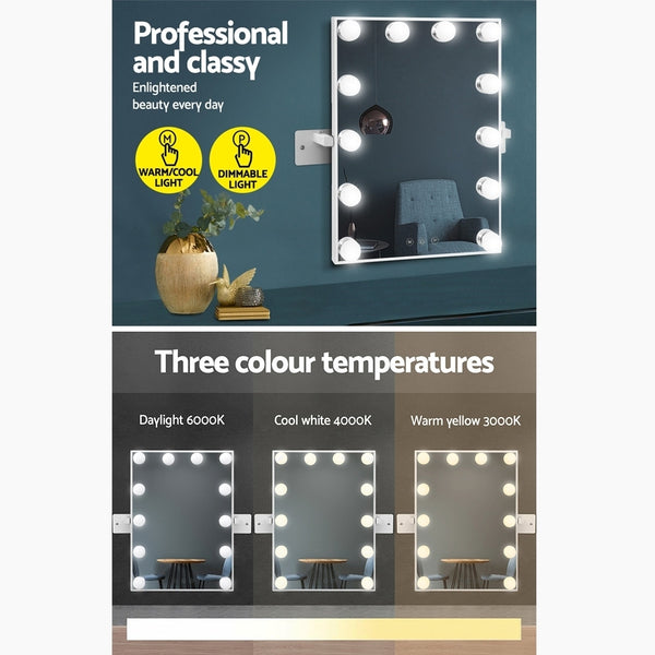 Hollywood Makeup Mirror 12 Dimmable LED Wall Mount Touch Control 30x40cm