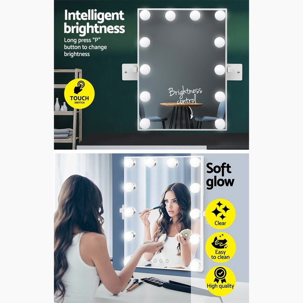 Hollywood Makeup Mirror 12 Dimmable LED Wall Mount Touch Control 30x40cm