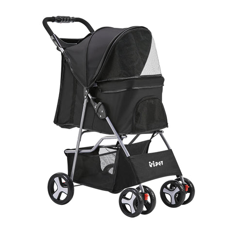 iPet Pet Cat Dog Stroller Pram Carrier 4 Wheels 15kg Black