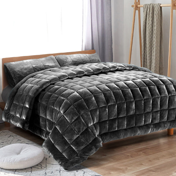 Giselle Bedding Faux Mink Quilt Charcoal Double