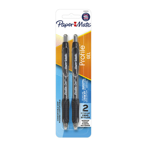 Paper Mate Profile Gel 0.7mm Medium Retractable Pen Black Pack 2 Box 6