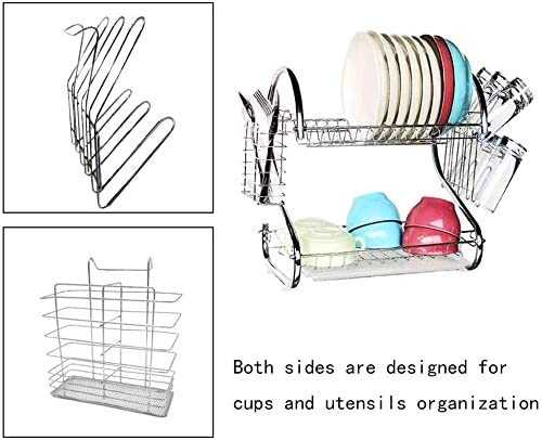 Carla Home 2-Tier Dish Rack with Draining Board Plated Chrome