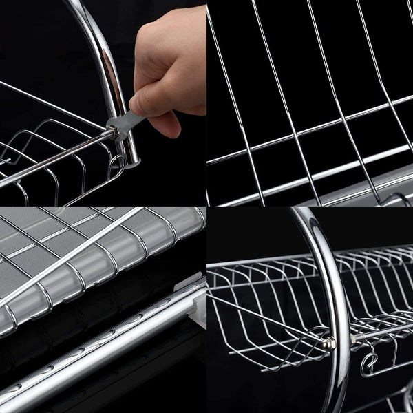 Carla Home 2-Tier Dish Rack with Draining Board Plated Chrome
