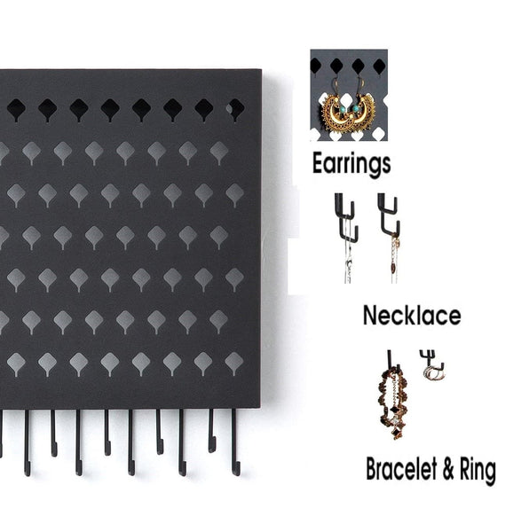 Wall Mounted Earring Jewellery Hanger Organizer Holder 109 Holes 19 Hooks Black