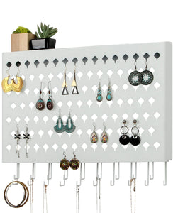 Wall Mounted Earring Jewelry Hanger Organizer Holder 109 Holes 19 Hooks White