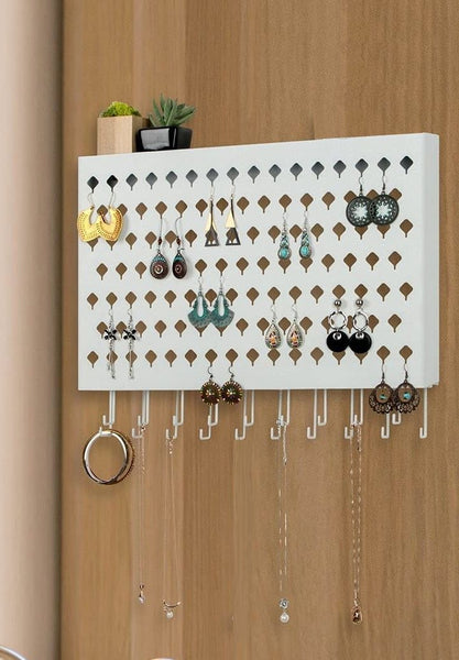 Wall Mounted Earring Jewelry Hanger Organizer Holder 109 Holes 19 Hooks White