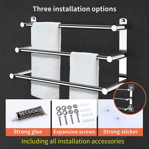 3 Bar Adjustable 45-75cm Towel Rail Bar Rack