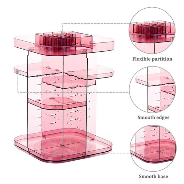 Rotating Adjustable Makeup Organiser Stand Display Holder Storage Pink