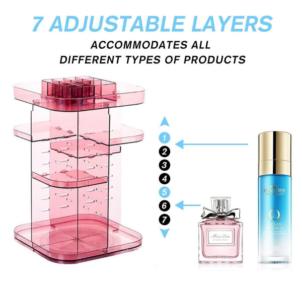 Rotating Adjustable Makeup Organiser Stand Display Holder Storage Pink