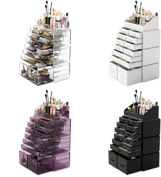 4 Piece Makeup Cosmetic Organiser Storage 12 Drawers Display Boxes Clear