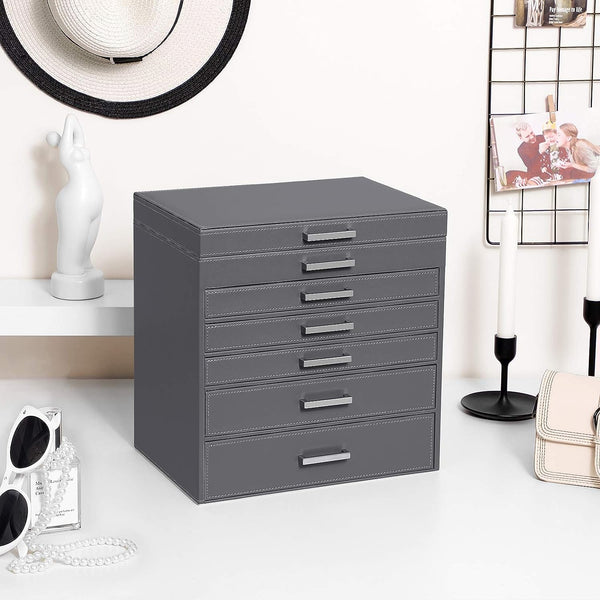 Vikus Jewellery Box Organiser Storage Case 6 Tier PU Leather Dark Grey
