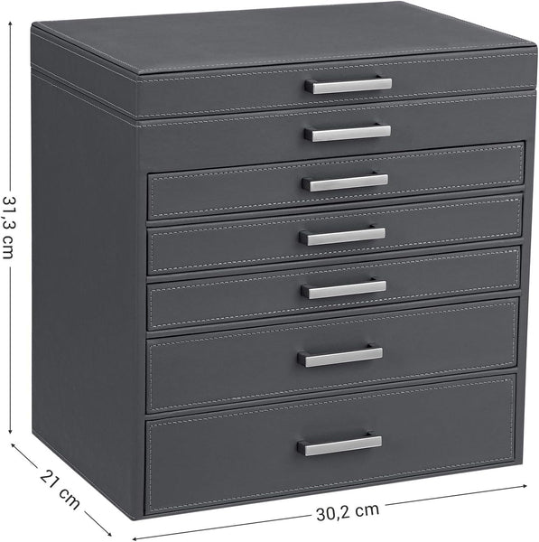 Vikus Jewellery Box Organiser Storage Case 6 Tier PU Leather Dark Grey