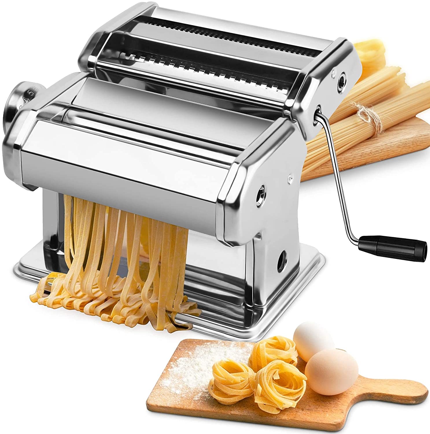 Vikus Pasta Maker Manual Stainless Steel 8 Adjustable Thickness Settings