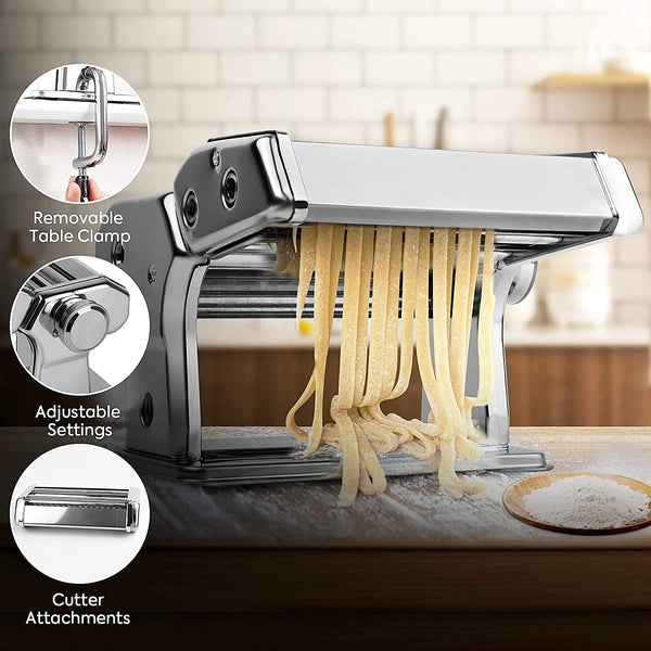 Vikus Pasta Maker Manual Stainless Steel 8 Adjustable Thickness Settings