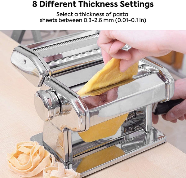 Vikus Pasta Maker Manual Stainless Steel 8 Adjustable Thickness Settings