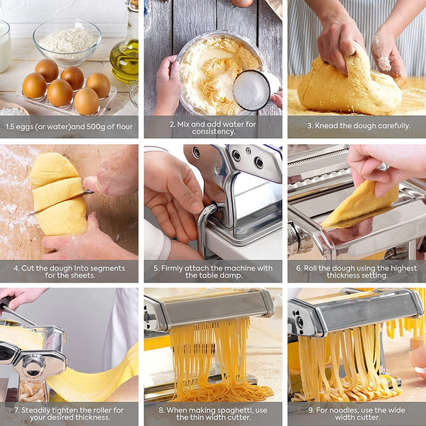 Vikus Pasta Maker Manual Stainless Steel 8 Adjustable Thickness Settings