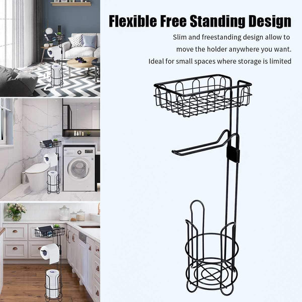 Toilet Roll Paper Holder Stand Storage Dispenser With Shelf Bathroom