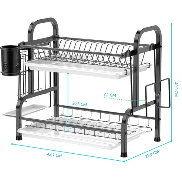 Stainless 2 Tier Dish Drying Rack Utensil Holder Cutting Board Holder Black