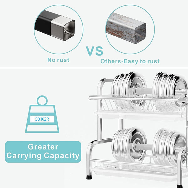 Stainless 2 Tier Dish Drying Rack Utensil Holder Cutting Board Holder Silver