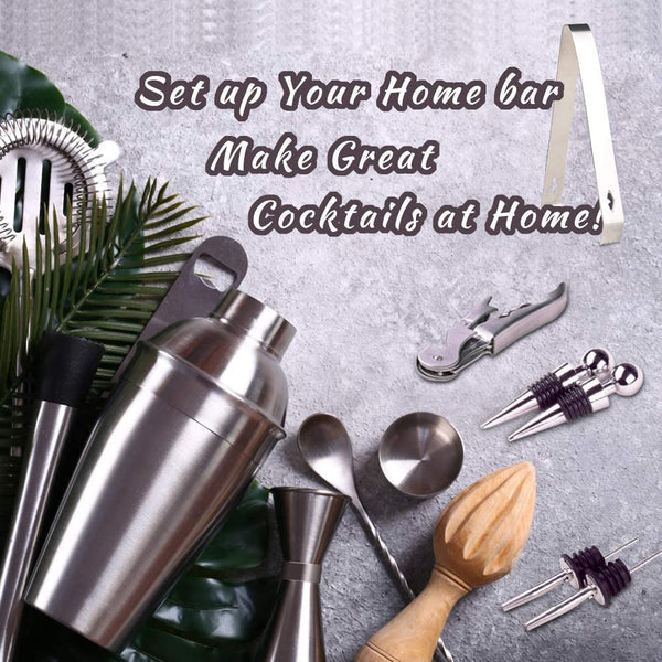 12 Piece Cocktail Shaker Bartender Set Kit Bamboo Stand Stainless Steel