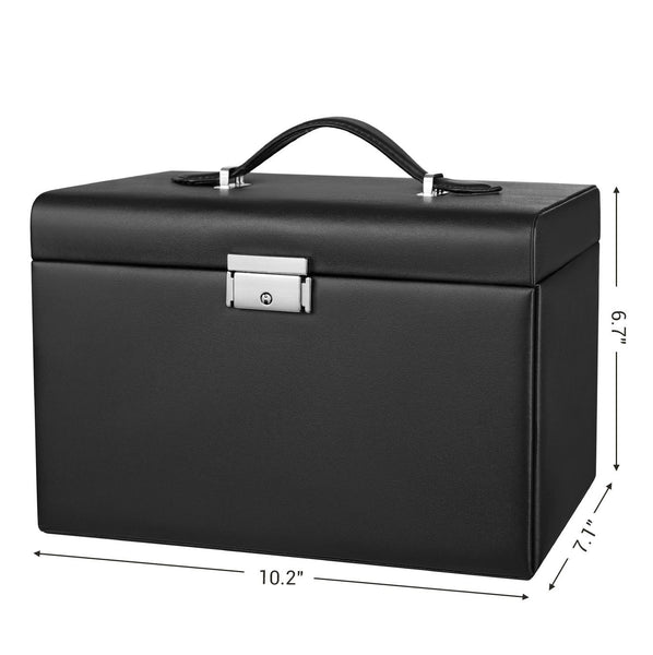 Vikus Jewellry Box Organiser Storage Case Lockable 3 Tier PU Leather Black