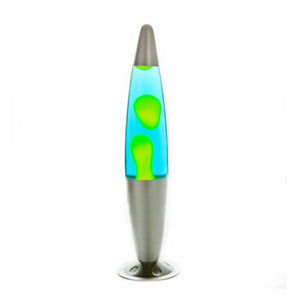 Lava Motion Lamp Rocket Shape Silver Yellow Blue