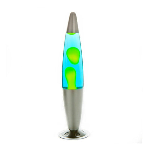 Lava Motion Lamp Rocket Shape Silver Yellow Blue