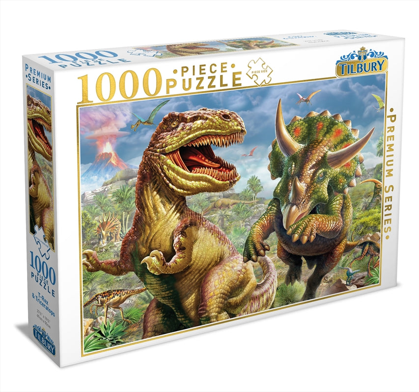 T-Rex And Triceratops Dinosaurs 1000 Piece Jigsaw Puzzle