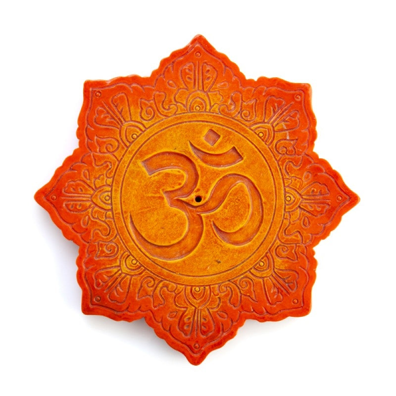 Lotus Shaped Orange Om Incense Stick Burner Holder