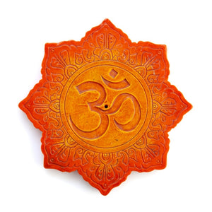 Lotus Shaped Orange Om Incense Stick Burner Holder