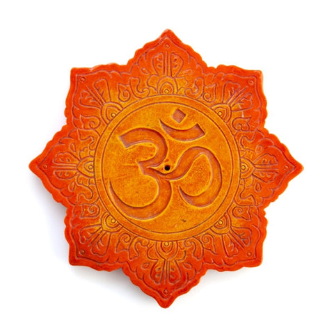 Lotus Shaped Orange Om Incense Stick Burner Holder