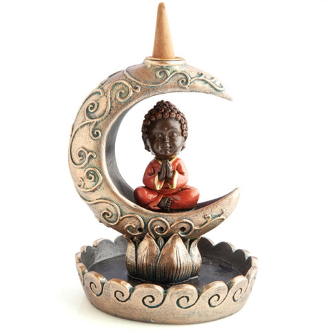 Baby Buddha Crescent Moon Backflow Incense Cone Burner