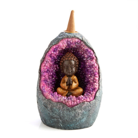 Purple Crystal Geode Baby Buddha LED Backflow Incense Cone Burner