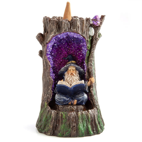 Wizard in Geode Tree LED Backflow Incense Cone Burner