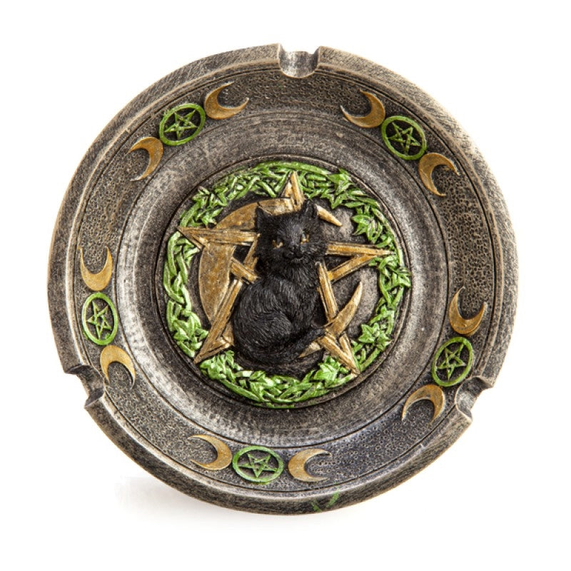 Black Cat Pentacle Moons Incense Stick Burner Holder Ashtray
