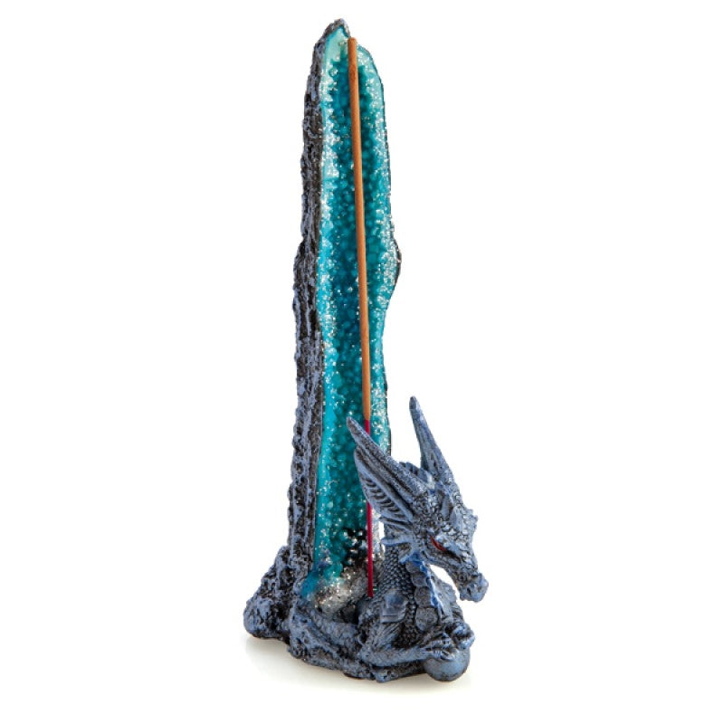 Blue Crystal Geode Dragon Incense Stick Burner Holder