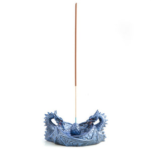 Pair of Blue Ice Dragons With Egg Incense Stick Burner Holder
