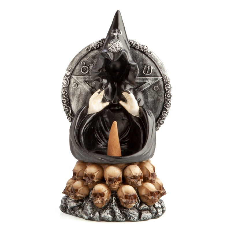 Hooded Baphomet Skulls Backflow Incense Cone Stick Burner Holder