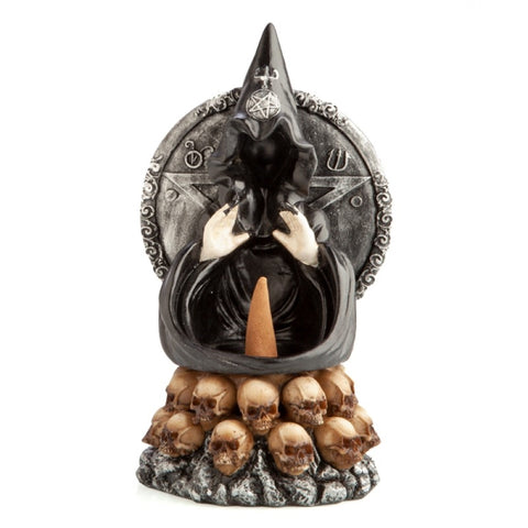 Hooded Baphomet Skulls Backflow Incense Cone Stick Burner Holder