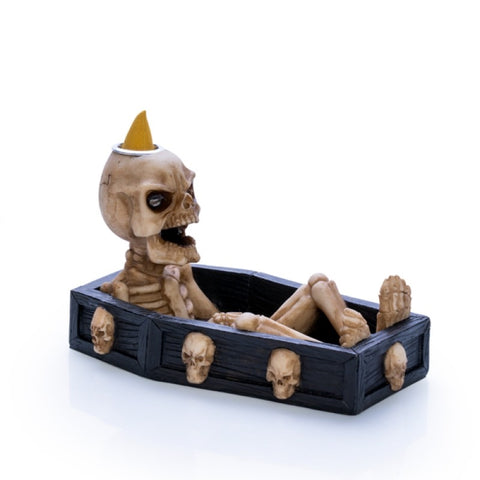 Skeleton in Coffin Backflow Incense Cone Stick Burner Holder
