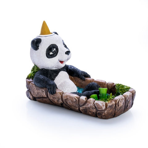 Panda in Bath Backflow Incense Cone Stick Burner Holder
