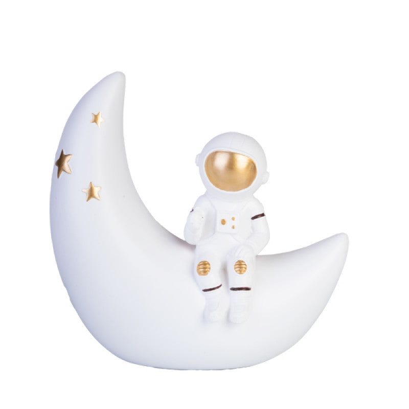 Crescent Moon Astronaut Table Lamp Light LED Gold White