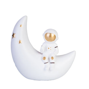 Crescent Moon Astronaut Table Lamp Light LED Gold White