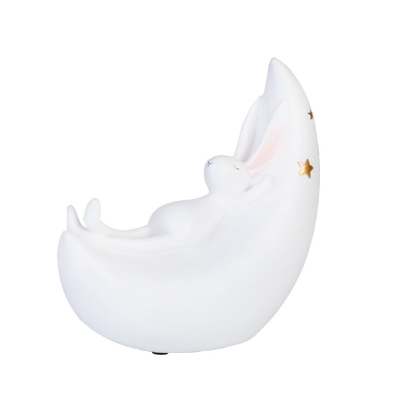 Crescent Moon Bunny Rabbit Table Lamp Light LED Gold White