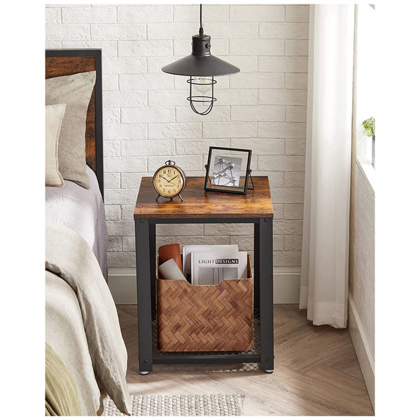 Vasagle Side End Lamp Bedside Table Mesh Shelf Rustic Brown Black